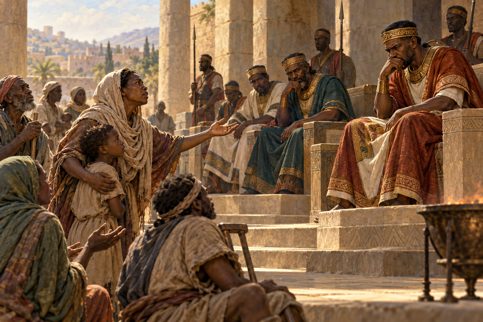 Poor and vulnerable petitioners before an ancient court.