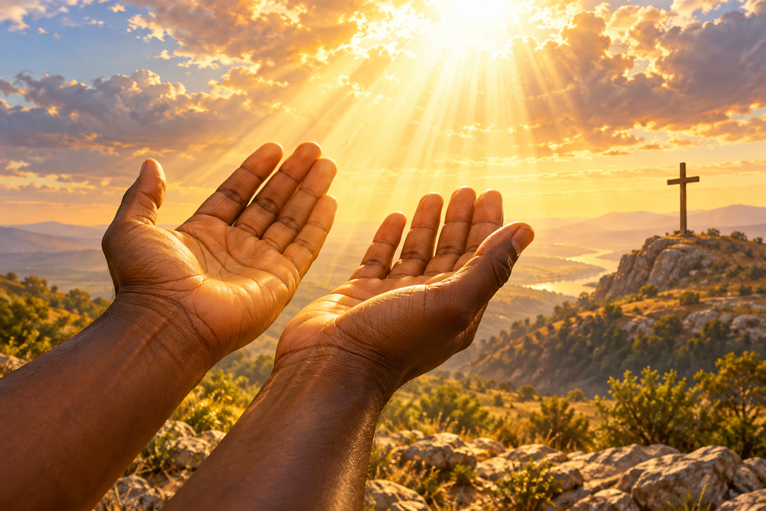Open hands receiving the light of grace