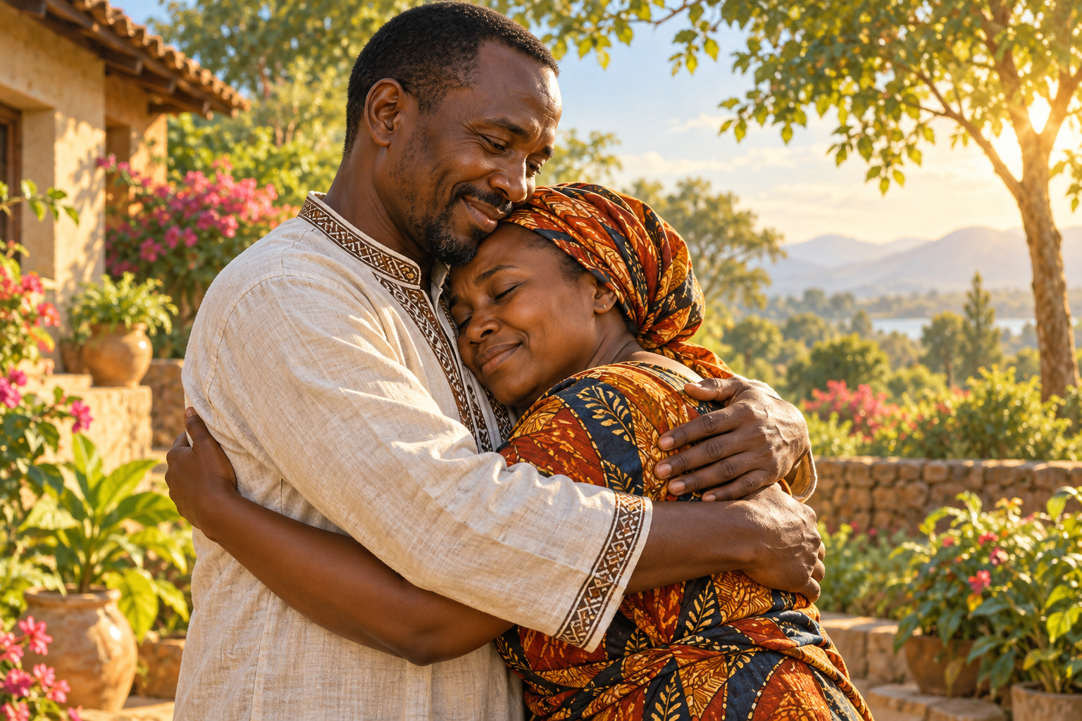 Two people reconciling through forgiveness